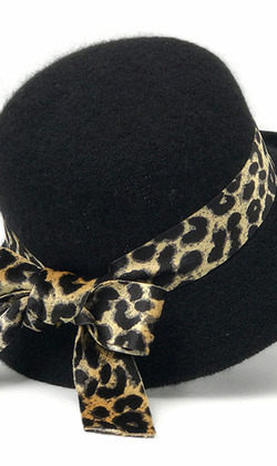 豹紋緞帶蝴蝶結帽(黑)