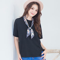 韓國小領巾兩件套百搭純色T-shirt(4色)