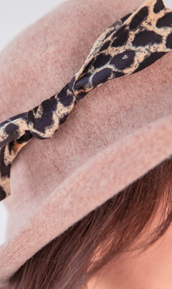 豹紋緞帶蝴蝶結帽(卡其)