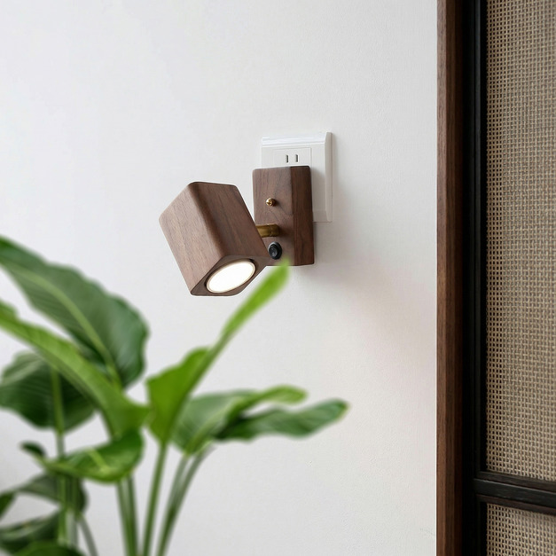 大正復古洋風 黑胡桃木壁燈 插座 原木 手作 色溫三段切換 484LW