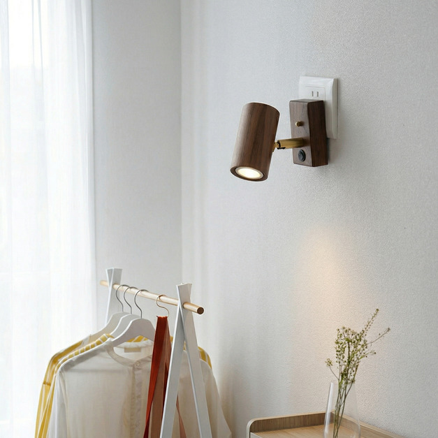 大正復古洋風 黑胡桃木壁燈 插座 原木 手作 色溫三段切換 486LW