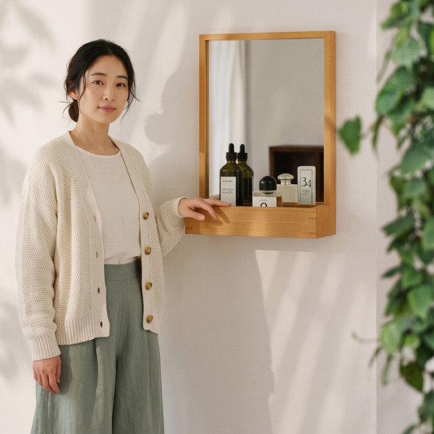 原木化妝鏡｜大正唯美 黑胡桃 櫻桃木 職人手作 訂製｜298NS