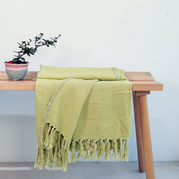 歐盟認證百分百法國面料高級亞麻混紡萬用毯(草綠)