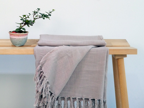 歐盟認證百分百法國面料高級亞麻混紡萬用毯(淺灰) TC470c
