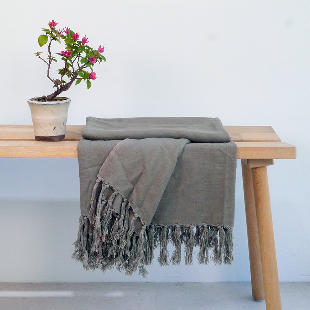 歐盟認證百分百法國面料高級亞麻混紡萬用毯(灰綠)