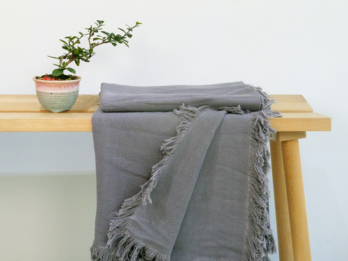 歐盟認證百分百法國面料高級亞麻混紡緹花毯(深灰)