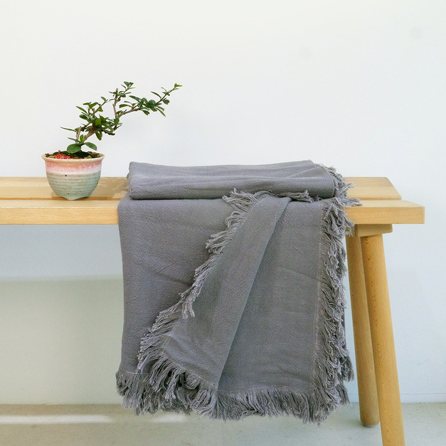 歐盟認證百分百法國面料高級亞麻混紡緹花毯(深灰)