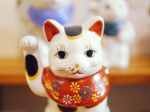 (已售出)小花圍巾招財貓