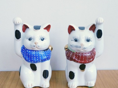 三花圓點圍巾 招財貓 成對