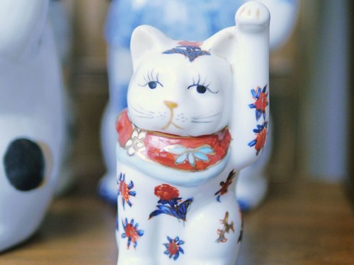 (已售出)菊金紅花招財貓