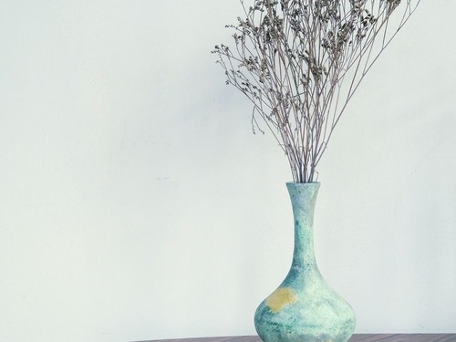 (已售出)瑞峰窯金箔青鏽鑄銅花瓶