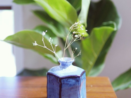 (已售出)美濃燒藍海水波六角小花器