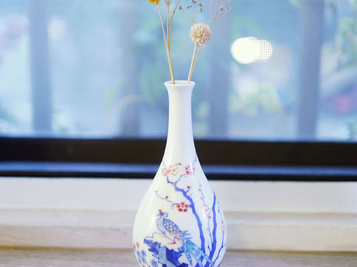 常陸造染錦花鳥繪花瓶