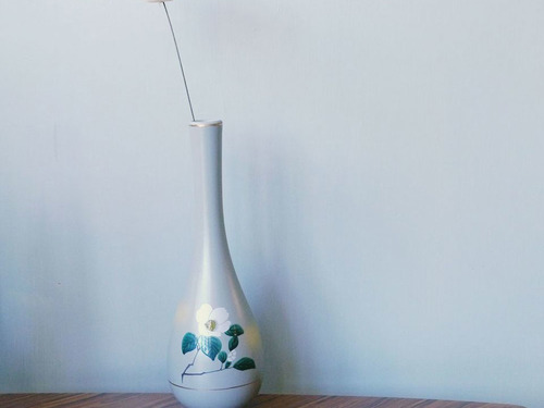 九谷燒松月窯粉金茶花鶴首陶花瓶