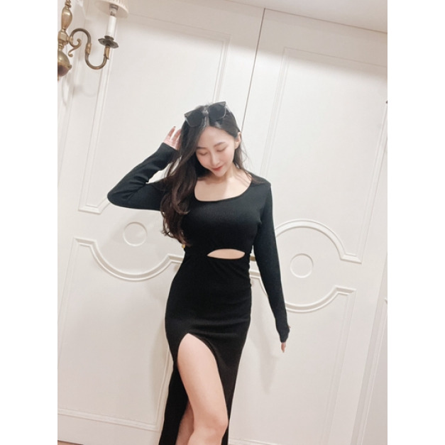 現貨｜性感簍空開衩長洋