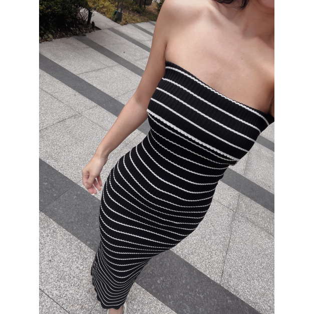 現貨｜韓版條紋翻領包臀長洋
