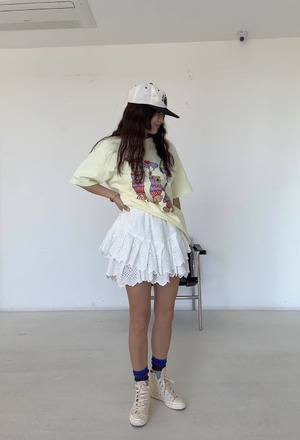 New 春.__燒花多層荷葉短裙