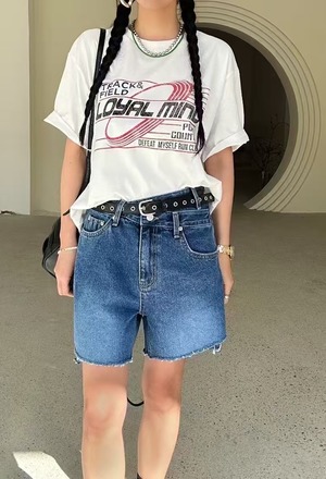 New 春.__斜腰扣短褲