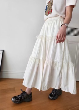 New 春.__蕾絲蛋糕鬆緊長裙