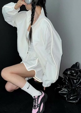 New 春.__立領邊條拉鍊外套+短褲(套)