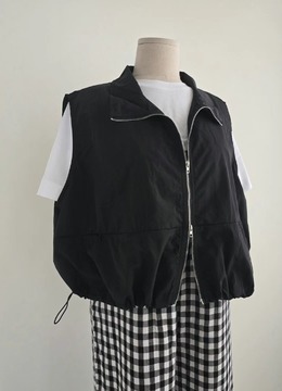 New 春.__立體拉鍊縮繩背心