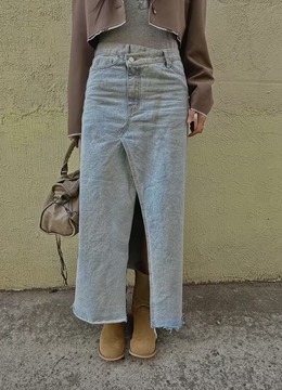 New 春.__斜扣前開叉長裙