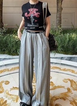 New 夏.__英字腰帶縫線棉褲