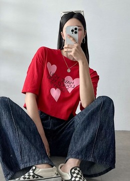 New 夏.__愛心短版字母T恤