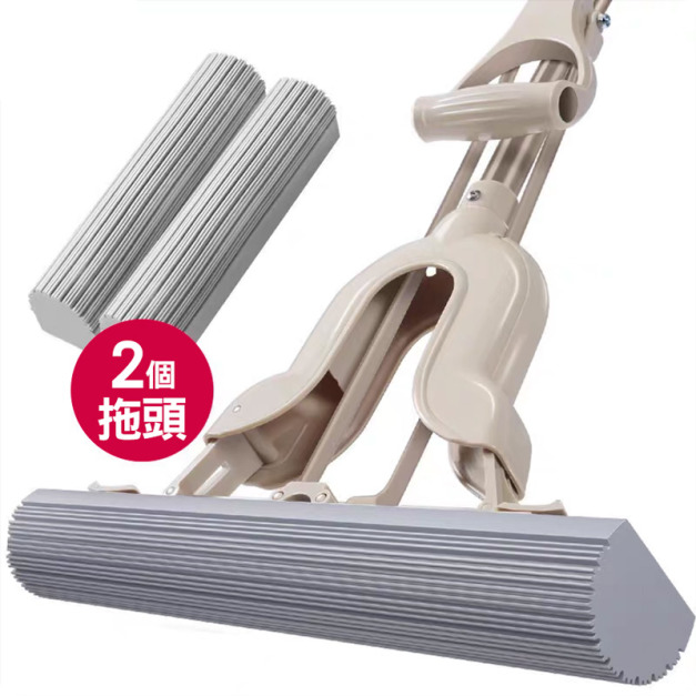 2入★寬口膠棉拖把頭28cm 對折擠水海綿拖把配件