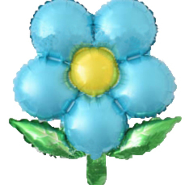 42cm 綠葉五瓣花鋁箔氣球-淺藍色