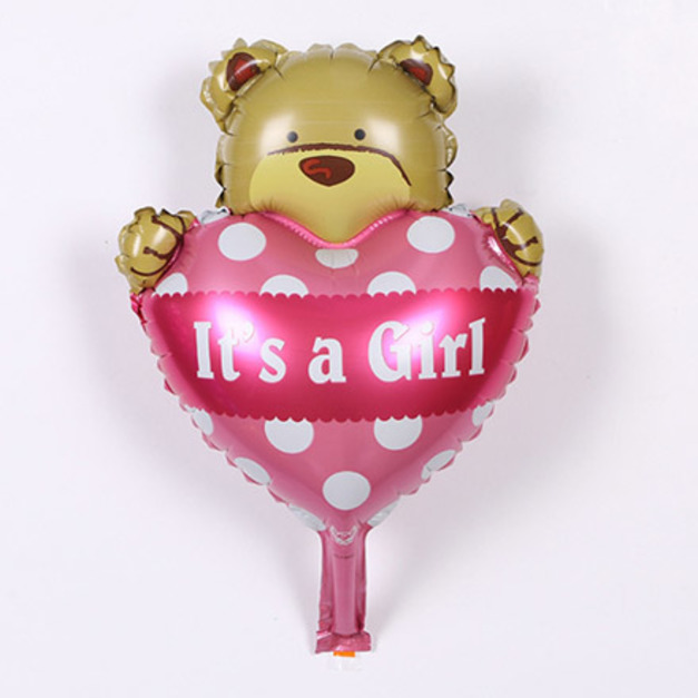 14吋 小造型鋁箔-粉色小熊愛心