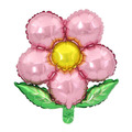 42cm 綠葉五瓣花鋁箔氣球-粉色