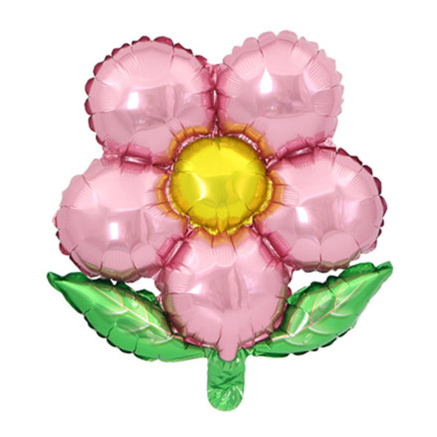 42cm 綠葉五瓣花鋁箔氣球-粉色