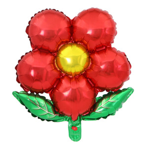 42cm 綠葉五瓣花鋁箔氣球-紅色