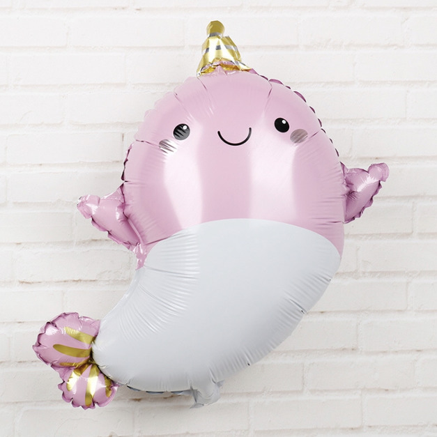 65cm 海洋獨角鯨鋁箔氣球-珠光粉色