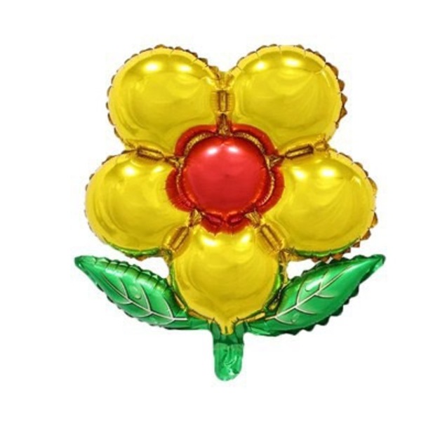 42cm 綠葉五瓣花鋁箔氣球-金色紅心