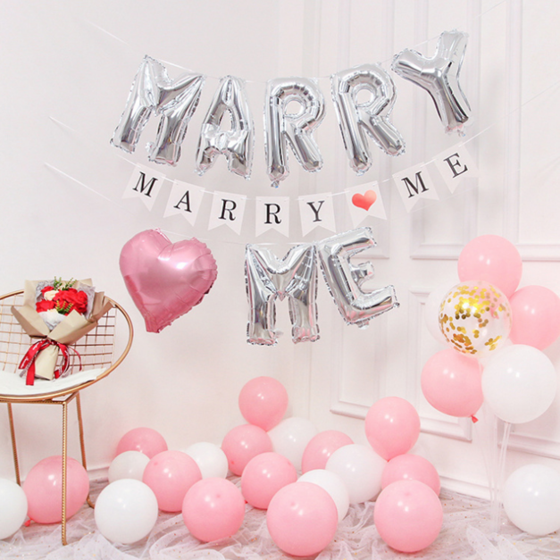 16吋「嫁給我吧」字母鋁箔氣球套組-銀色MARRY ME