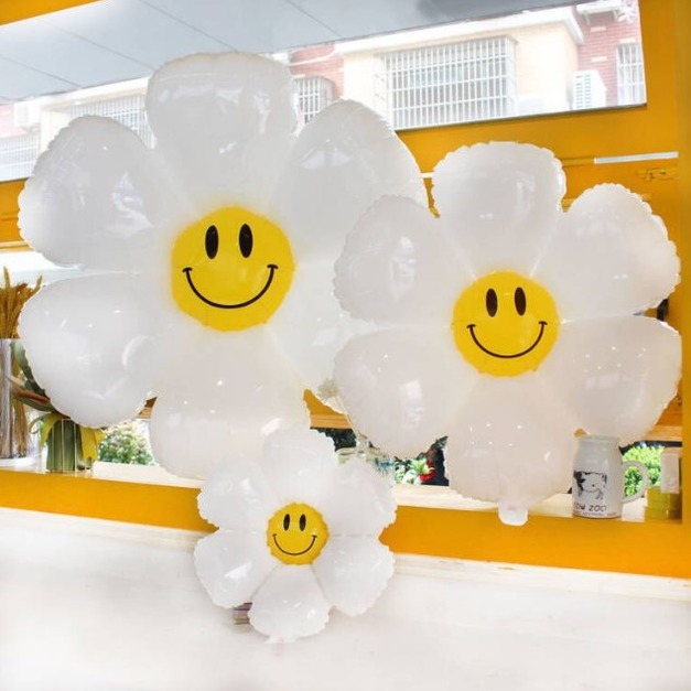 70cm韓版(中)雏菊花铝膜氣球-笑臉