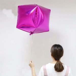 24吋立体正方形铝箔球-玫紅色