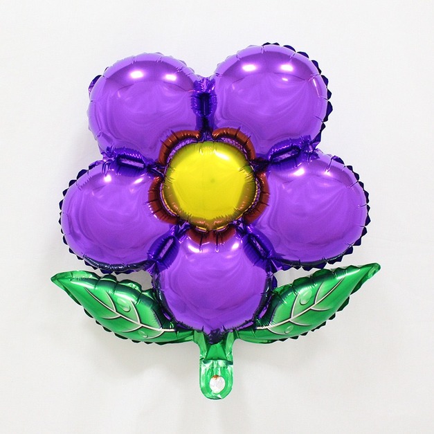 42cm 綠葉五瓣花鋁箔氣球-深紫色
