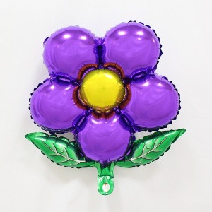 42cm 綠葉五瓣花鋁箔氣球-深紫色