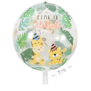 22吋4D立體圓球鋁箔氣球-動物派對恐龍