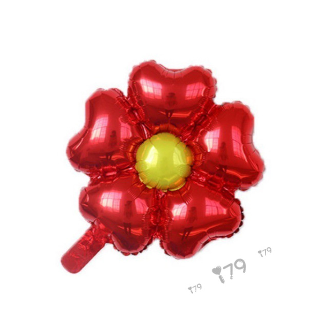 45cm 素面花朵鋁箔氣球-五瓣心花 靓紅金心