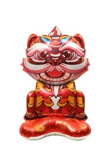 63cm新年節 站立立體舞獅紅底-小