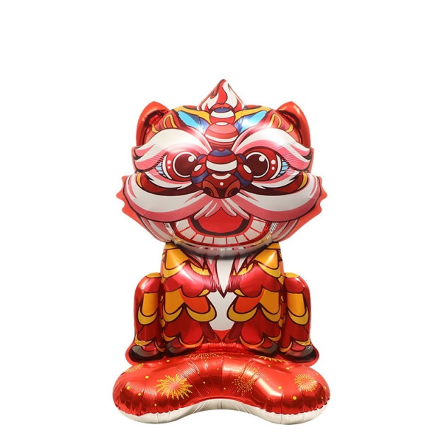 80cm新年節 站立立體舞獅紅底-大