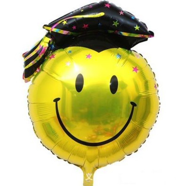 98cm 畢業系列鋁箔氣球-超大畢業笑臉頭 黑帽子