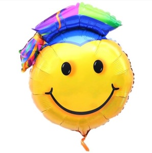 98cm 畢業系列鋁箔氣球-超大畢業笑臉頭 藍帽子