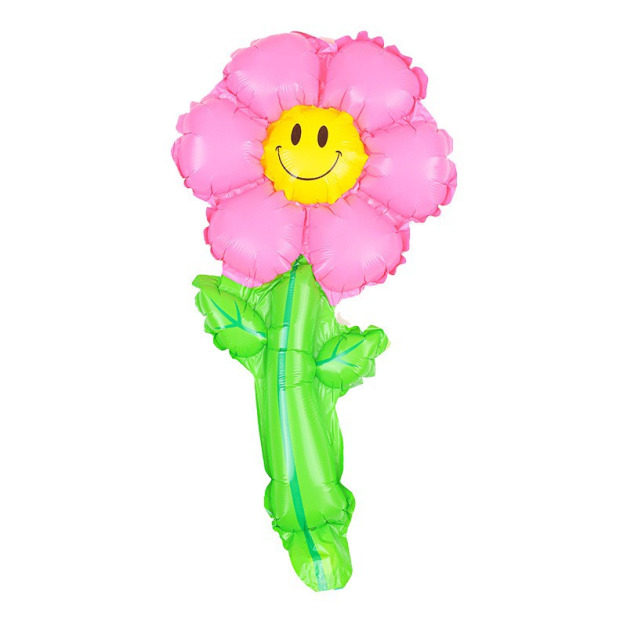 50cm 手拿棒鋁箔氣球- 微笑五瓣花 粉色