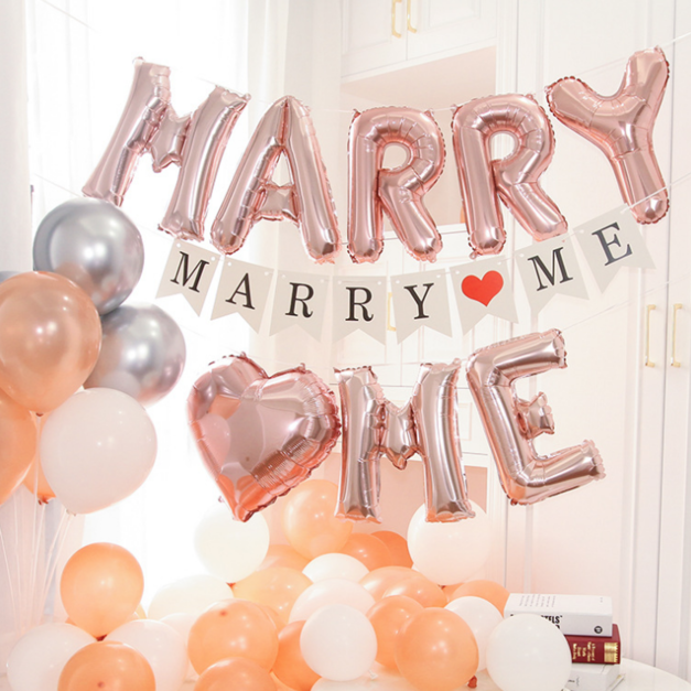 16吋「嫁給我吧」字母鋁箔氣球套組-玫瑰金色MARRY ME