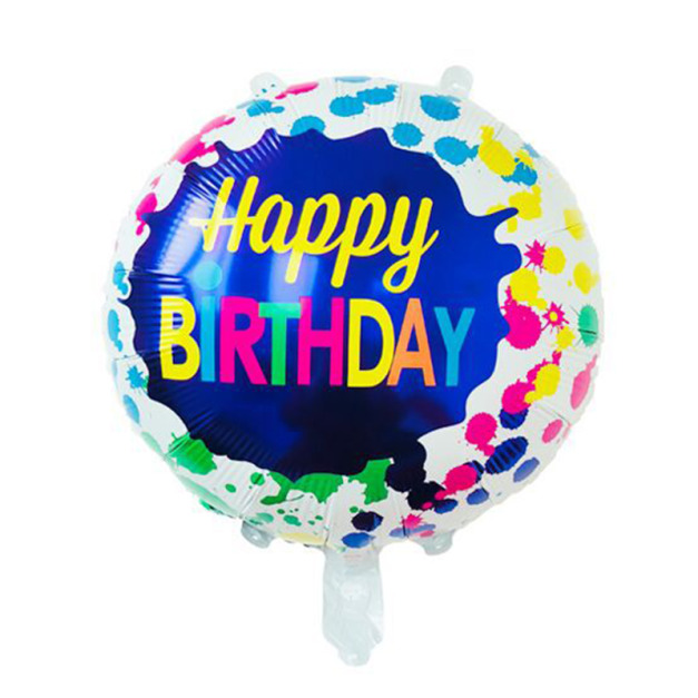 18吋 生日圓形鋁箔氣球- 彩色潑墨